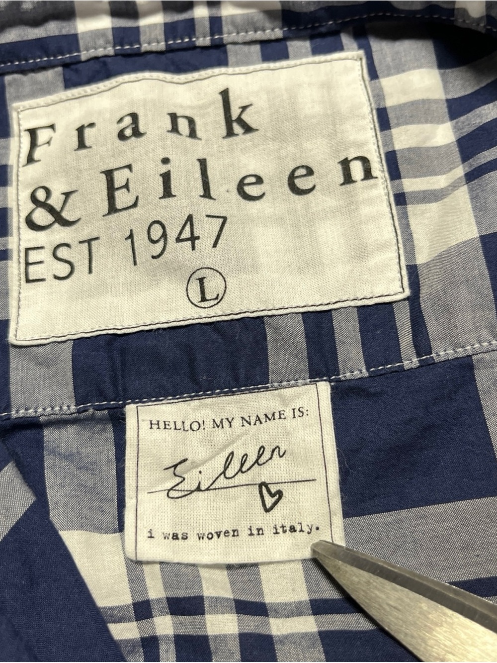 Frank & Eileen Eileen Italian Cotton Shirt Women’s Large Navy Plaid Relaxed EUC - Picture 9 of 11